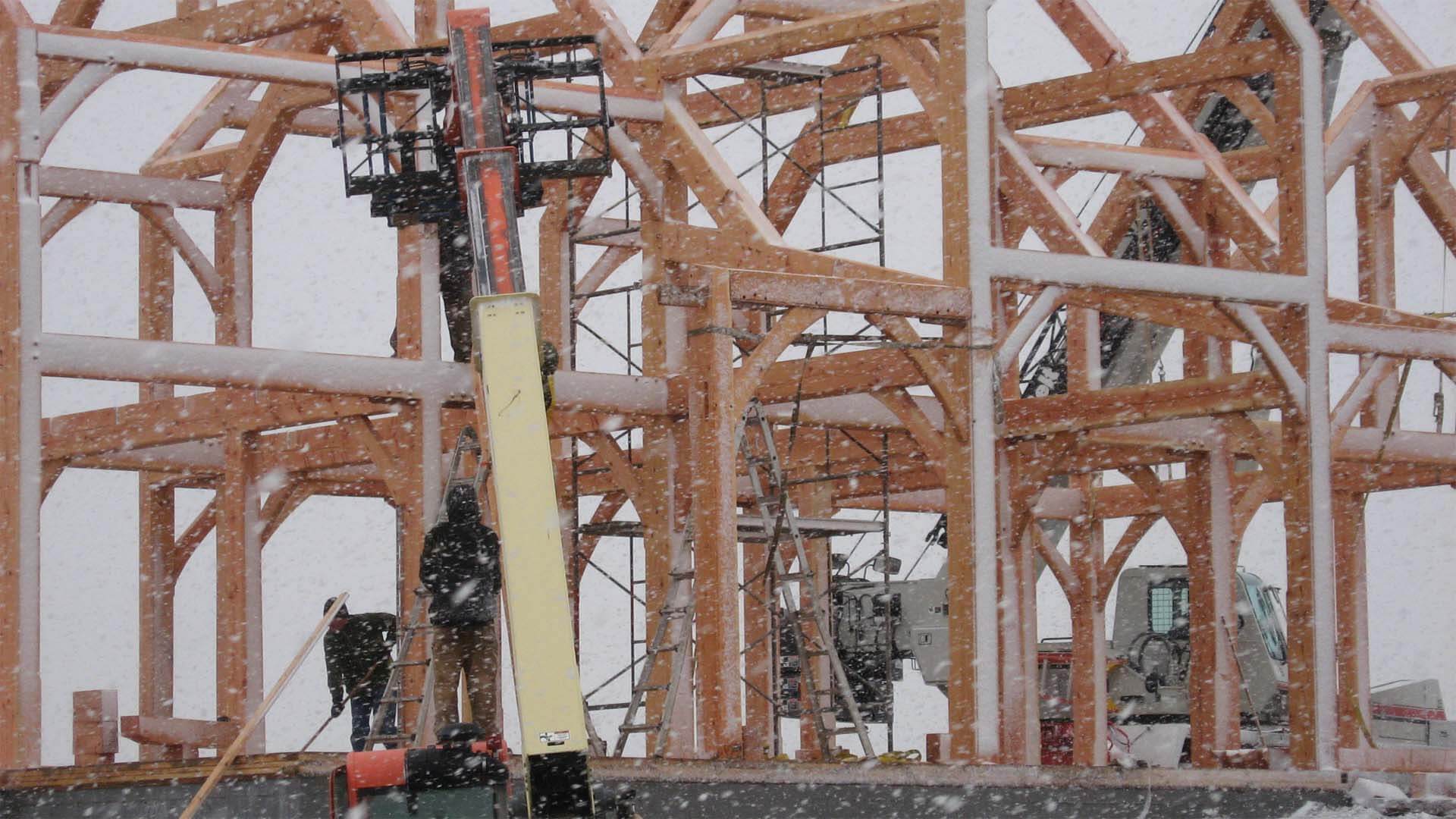 Timber Frame Construction in Snow